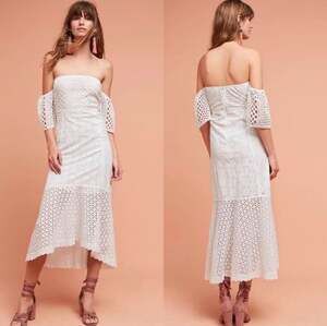 Farm Rio White Richelieu Eyelet Off-The-Shoulder Maxi Dress Size S